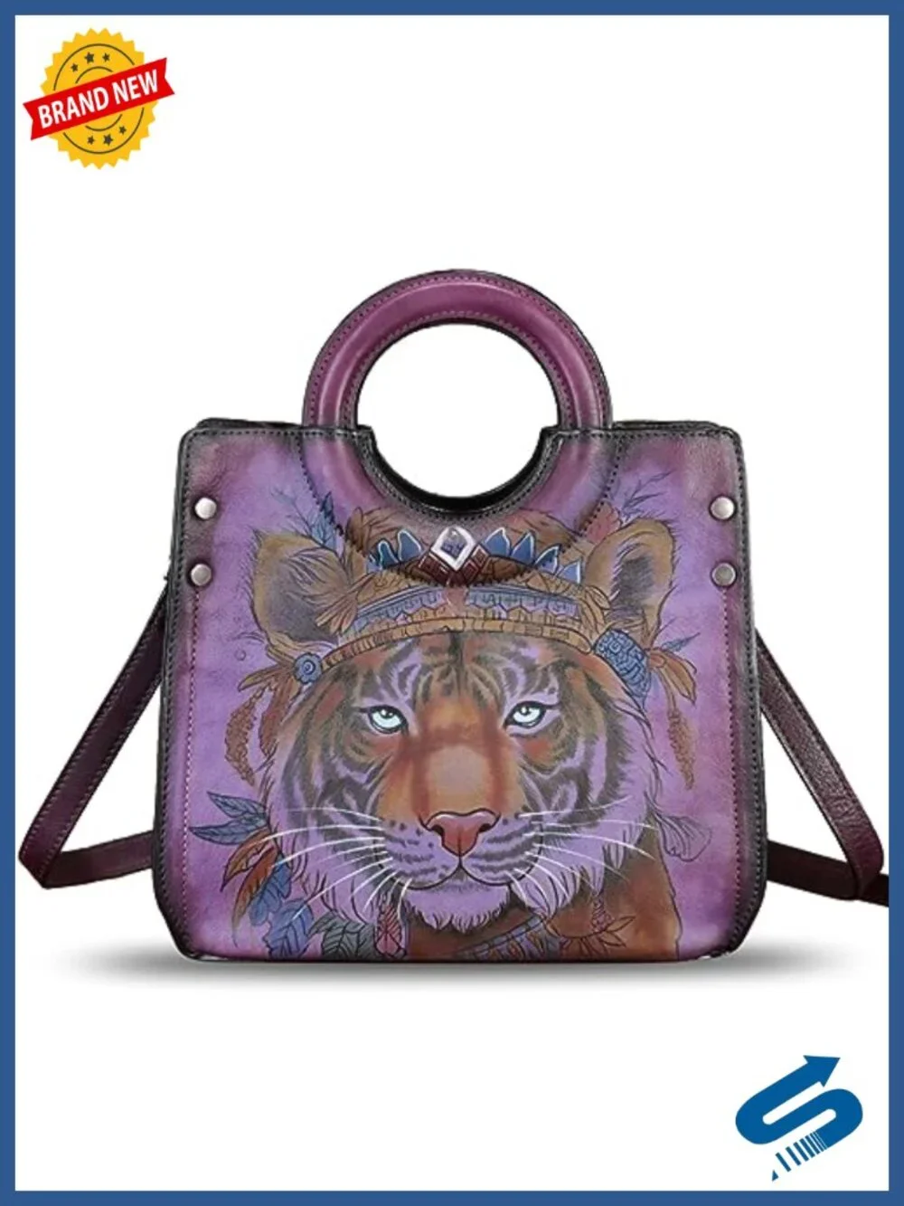 Genuine Leather Hand Painted Tote Bag Handmade Purse Crossbody Work Satchel